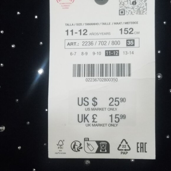 Zara Girls Size 11/ 12 Black Sparkly Stretchy Long Sleeve Shirt - Picture 5 of 5